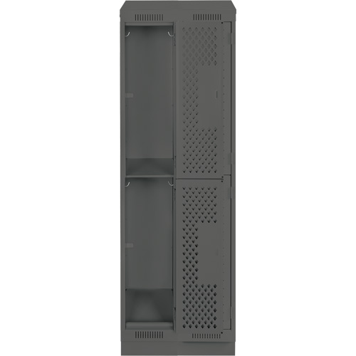 Clean Line Lockers, 2 -tier, Bank of 2, 24" x 12" x 82", Steel, Charcoal, Rivet (Assembled), Perforated Par Equipment