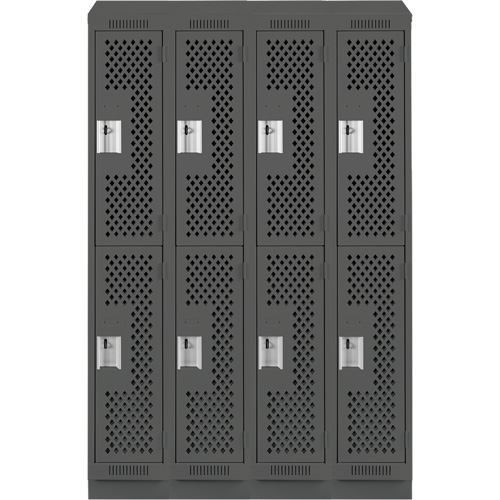 Clean Line Lockers, 2 -tier, Bank of 4, 48" x 15" x 82", Steel, Charcoal, Rivet (Assembled), Perforated Par Equipment