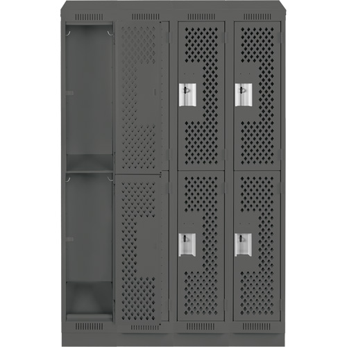 Clean Line Lockers, 2 -tier, Bank of 4, 48" x 15" x 82", Steel, Charcoal, Rivet (Assembled), Perforated Par Equipment
