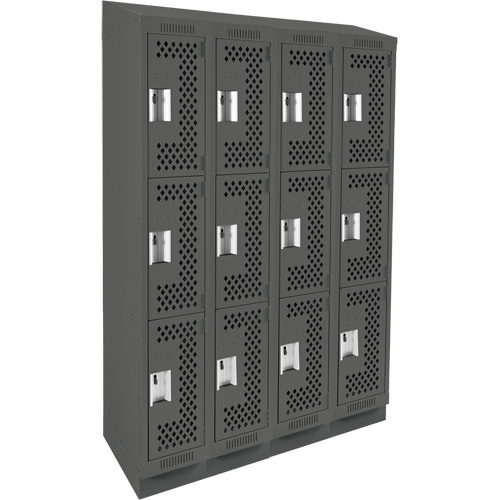 Casiers Clean Line, 3 niveaux, Bloc de 4, 48" x 18" x 82", Acier, Charbon, Rivet (assembl&eacute;), Perfor&eacute; Par Equipment
