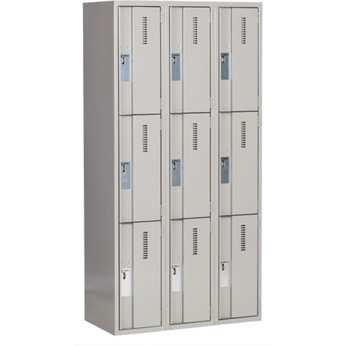 Concorde Heavy-Duty Lockers, 3 -tier, Bank of 3, 36" x 18" x 72", Steel, Grey, Welded (Assembled) Par Equipment