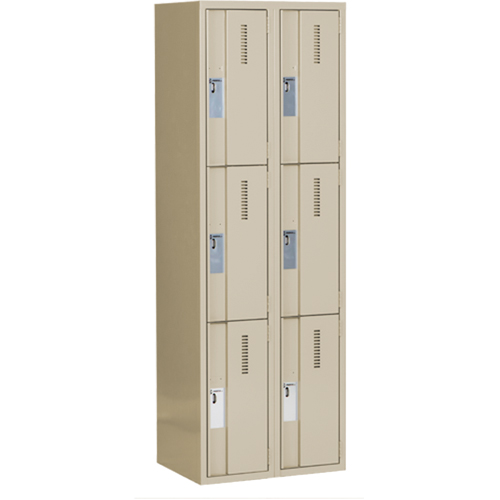 Concorde Heavy-Duty Lockers, 3 -tier, Bank of 2, 24" x 18" x 72", Steel, Beige, Welded (Assembled) Par Equipment