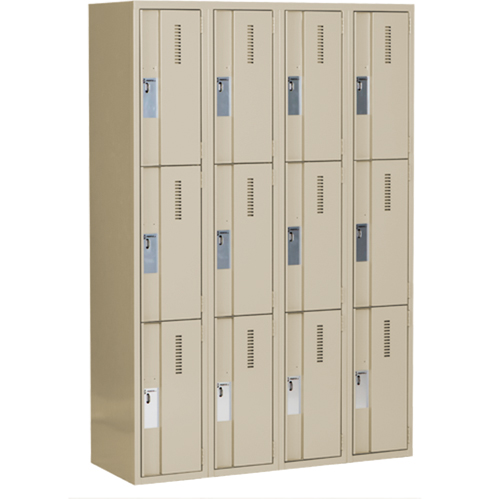 Concorde Heavy-Duty Lockers, 3 -tier, Bank of 4, 48" x 18" x 72", Steel, Beige, Welded (Assembled) Par Equipment