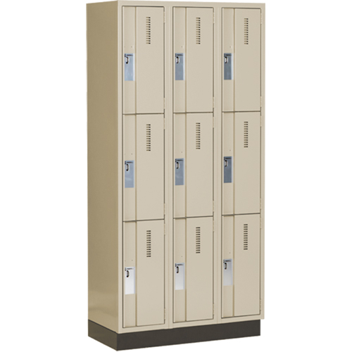 Concorde Heavy-Duty Lockers, 3 -tier, Bank of 3, 36" x 18" x 76", Steel, Beige, Welded (Assembled) Par Equipment