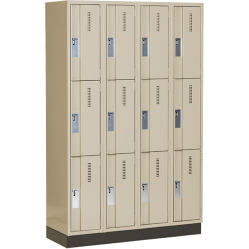 Concorde Heavy-Duty Lockers, 3 -tier, Bank of 4, 48" x 18" x 76", Steel, Beige, Welded (Assembled) Par Equipment
