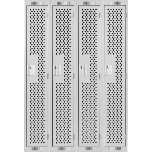 Clean Line Lockers, Bank of 4, 48" x 15" x 72", Steel, Grey, Rivet (Assembled), Perforated Par Equipment