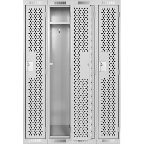 Clean Line Lockers, Bank of 4, 48" x 15" x 72", Steel, Grey, Rivet (Assembled), Perforated Par Equipment