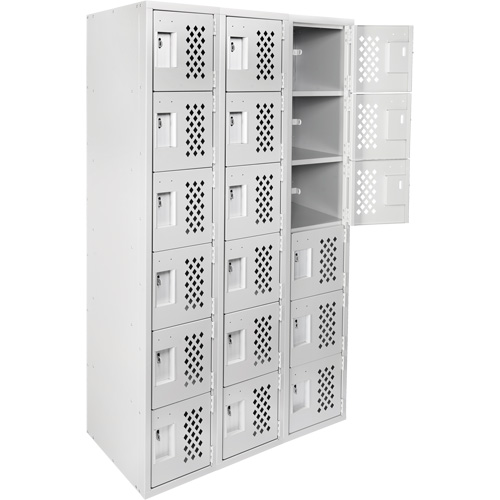 Clean-Line Perforated Lockerette, 6 -tier, Bank of 3, 15" x 72" x 12", Steel Par Equipment