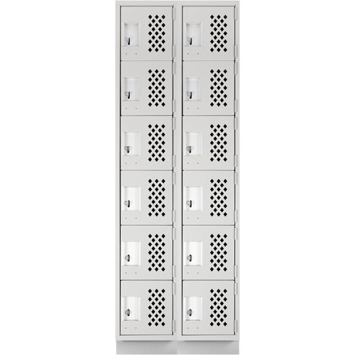 Assembled Lockerettes Clean Line Perforated Economy Lockers, 6 -tier, Bank of 2, 18" x 72" x 12", Steel Par Equipment