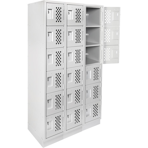Assembled Lockerettes Clean Line Perforated Economy Lockers, 6 -tier, Bank of 3, 18" x 72" x 12", Steel Par Equipment