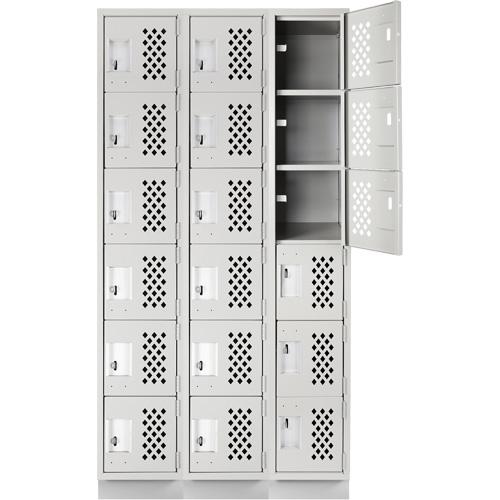 Assembled Lockerettes Clean Line Perforated Economy Lockers, 6 -tier, Bank of 3, 18" x 72" x 12", Steel Par Equipment