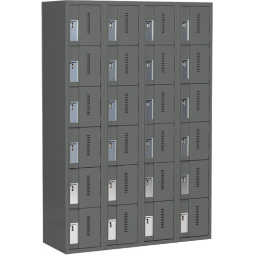Concorde Heavy-Duty Lockers, 6 -tier, Bank of 4, 48" x 18" x 72", Steel, Charcoal, Welded (Assembled) Par Equipment