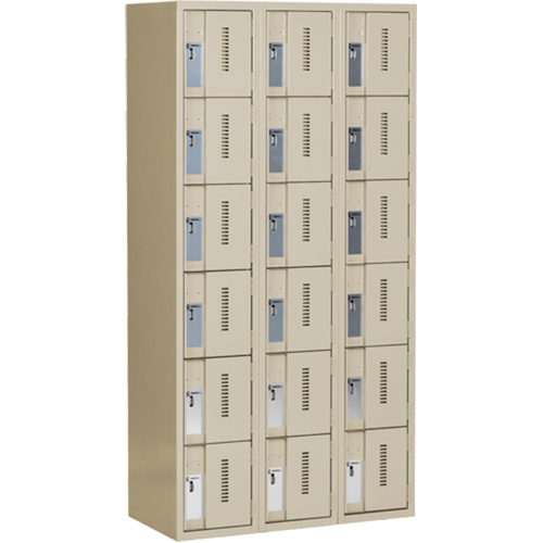 Concorde Heavy-Duty Lockers, 6 -tier, Bank of 3, 36" x 18" x 72", Steel, Beige, Welded (Assembled) Par Equipment