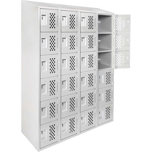 Assembled Clean Line Perforated Economy Lockers, 6 -tier, Bank of 4, 18" x 72" x 12", Steel Par Equipment