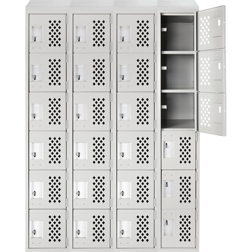 Assembled Clean Line Perforated Economy Lockers, 6 -tier, Bank of 4, 18" x 72" x 12", Steel Par Equipment