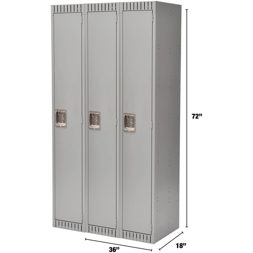 Lockers, Bank of 3, 36" x 18" x 72", Steel, Grey, Knocked Down Par Equipment
