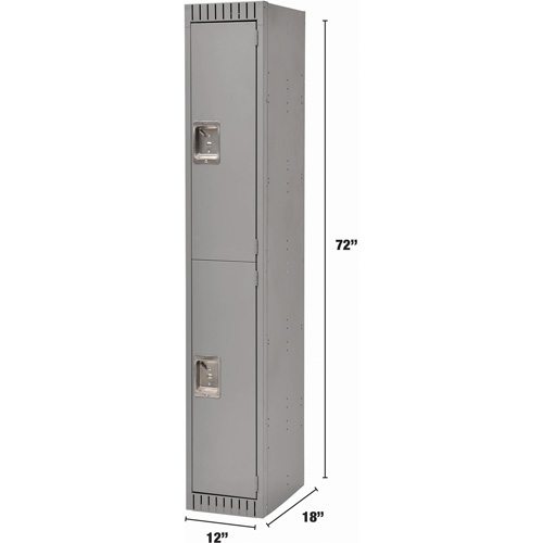 Lockers, 2 -tier, 12" x 18" x 72", Steel, Grey, Knocked Down Par Equipment