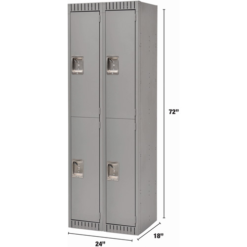 Lockers, 2 -tier, Bank of 2, 24" x 18" x 72", Steel, Grey, Knocked Down Par Equipment