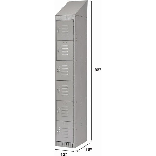 Lockers, 6 -tier, 12" x 18" x 82", Steel, Grey, Knocked Down Par Equipment