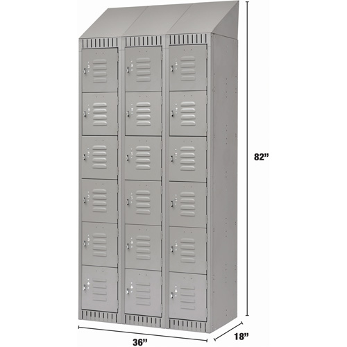 Lockers, 6 -tier, Bank of 3, 36" x 18" x 82", Steel, Grey, Knocked Down Par Equipment