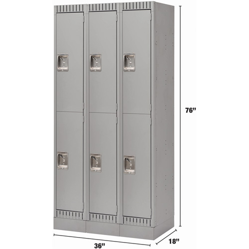Lockers, 2 -tier, Bank of 3, 36" x 18" x 76", Steel, Grey, Knocked Down Par Equipment