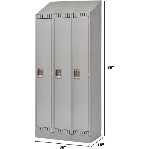 Lockers, Bank of 3, 36" x 18" x 86", Steel, Grey, Knocked Down Par Equipment