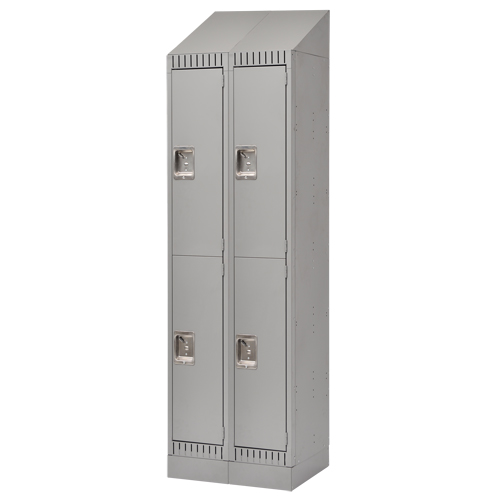 Assembled Lockers, 2 -tier, Bank of 2, 24" x 18" x 72", Steel, Grey, Rivet (Assembled) Par Equipment
