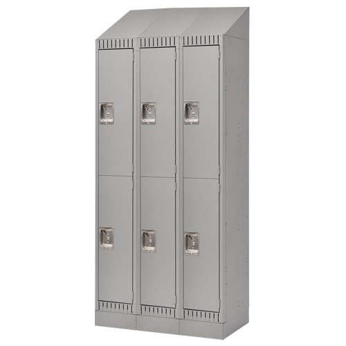 Lockers, 2 -tier, Bank of 3, 36" x 18" x 86", Steel, Grey, Knocked Down Par Equipment