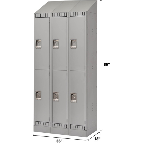 Lockers, 2 -tier, Bank of 3, 36" x 18" x 86", Steel, Grey, Knocked Down Par Equipment