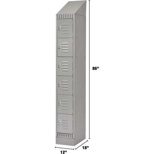 Lockers, 6 -tier, 12" x 18" x 86", Steel, Grey, Knocked Down Par Equipment