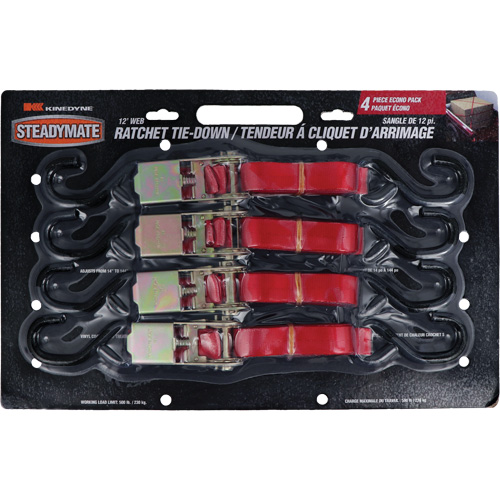 Tendeurs d'arrimage &agrave; cliquet, Crochet en S, 1" , 12' , Charge d'utilisation max. 500 lb (230 kg) Par Equipment