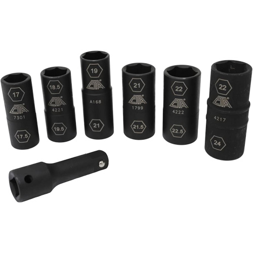 Half Metric Flip Socket Set, 7 Pcs, Impact, 1/2" Drive Size, Deep Par Equipment