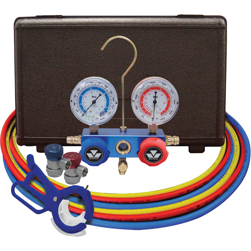 Jeu de manom&egrave;tres collecteurs pour automobile avec coupleurs manuels et robinet perce-canette lat&eacute;rale 3 en 1 Par Equipment