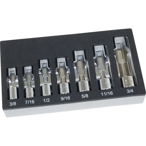 Jeu de douilles pour &eacute;crous &eacute;vas&eacute;s SAE avec plateau en mousse, 7 Morceaux, Prise de 3/8" Par Equipment