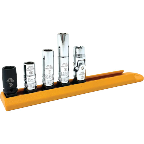 Jeu de douilles chrom&eacute;es avec rail, 5 Morceaux, Prise de 1/4" Par Equipment