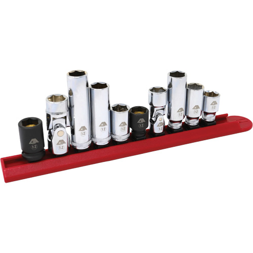 Chrome Finish Socket Set with Rail, 10 Pieces, 1/4"/3/8" Drive Size Par Equipment