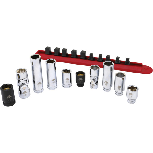 Chrome Finish Socket Set with Rail, 10 Pieces, 1/4"/3/8" Drive Size Par Equipment