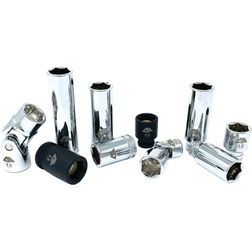 Chrome Finish Socket Set with Rail, 10 Pieces, 1/4"/3/8" Drive Size Par Equipment