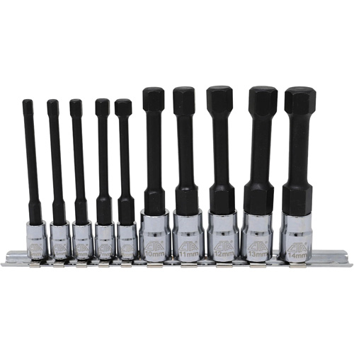 Metric Hex Socket Bit Set with Reduced Shank, 10 Pieces, 1/4"/3/8" Drive Size Par Equipment