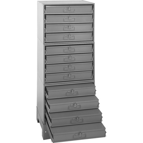 Modular Compartment Drawer Box Rack, Steel, 12 Drawers, 20-3/8" x 16" x 60-1/8", Grey Par Equipment
