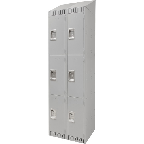 Lockers, 3 -tier, Bank of 2, 24" x 18" x 82", Steel, Grey, Knocked Down Par Equipment