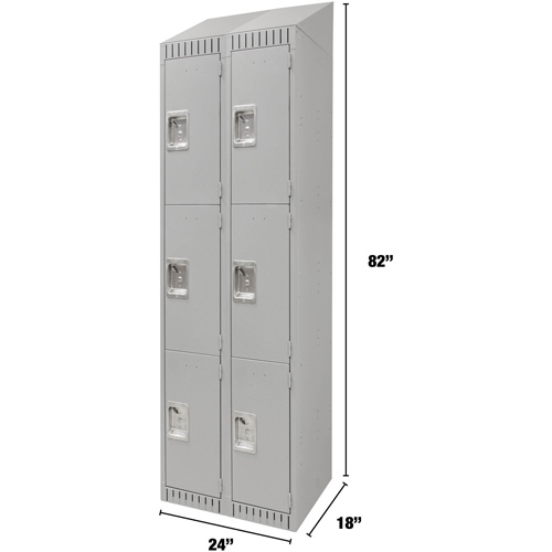 Lockers, 3 -tier, Bank of 2, 24" x 18" x 82", Steel, Grey, Knocked Down Par Equipment