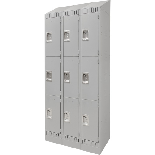 Lockers, 3 -tier, Bank of 3, 36" x 18" x 86", Steel, Grey, Knocked Down Par Equipment