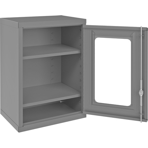 Wall-Mountable Storage Cabinet with Clearview Doors, 26-15/16" H x 18-1/8" W x 13-11/16" D, 2 Shelves, Steel, Grey Par Equipment
