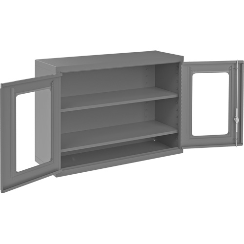 Armoire de rangement murale avec portes transparentes, 26-15/16" h x 35-7/8" la x 13-11/16" p, 2 tablettes, Acier, Gris Par Equipment