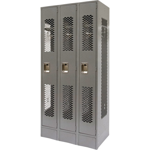 Vented Lockers, Bank of 3, 36 x 18" x 78", Steel, Grey, Knocked Down, Perforated Par Equipment