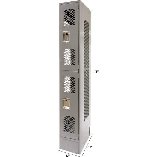 Vented Lockers, 2 -tier, 12" x 18" x 78", Steel, Grey, Knocked Down, Perforated Par Equipment