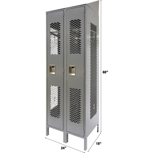 Vented Lockers, Bank of 2, 24" x 18" x 88", Steel, Grey, Knocked Down, Perforated Par Equipment