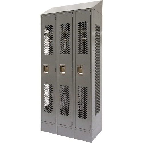 Vented Lockers, Bank of 3, 36 x 18" x 88", Steel, Grey, Knocked Down, Perforated Par Equipment
