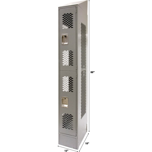 Vented Lockers, 2 -tier, 12" x 18" x 88", Steel, Grey, Knocked Down, Perforated Par Equipment